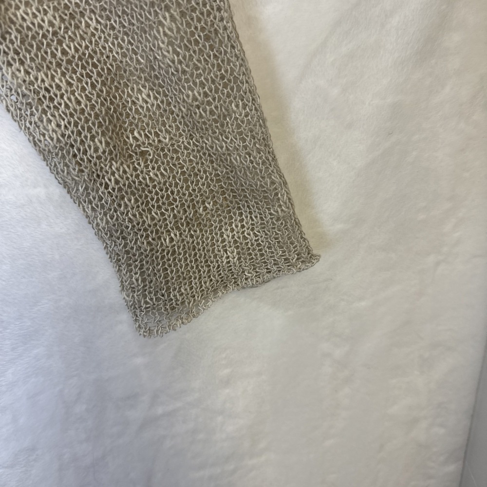 EILEEN FISHER Sweater Medium Beige Open-Weave Tunic Linen Blend Leather Trim - Picture 6 of 10